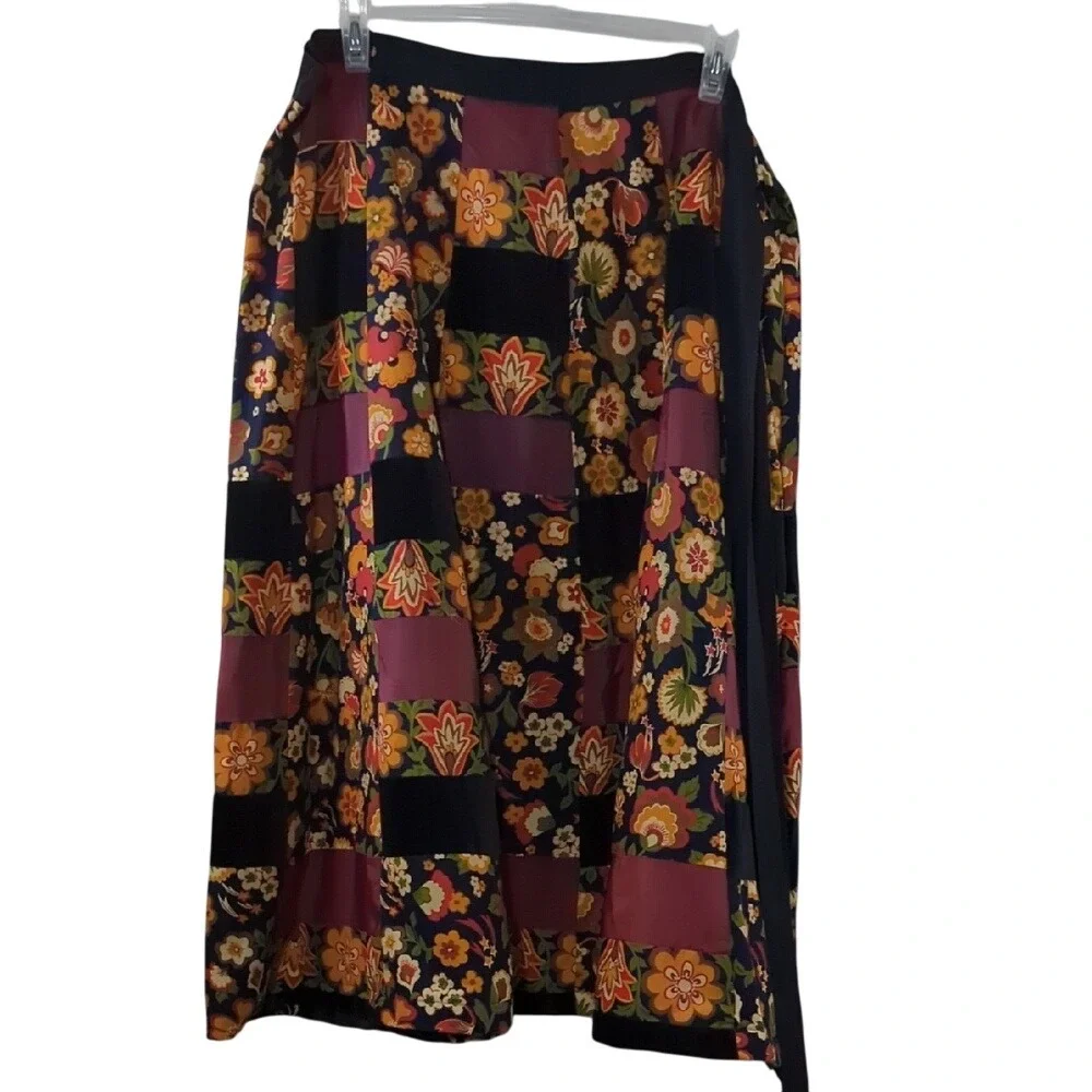 Vintage 70s‎ Velvet Patchwork Wrap Maxi Skirt Bohemian Hippie Florals Festival
